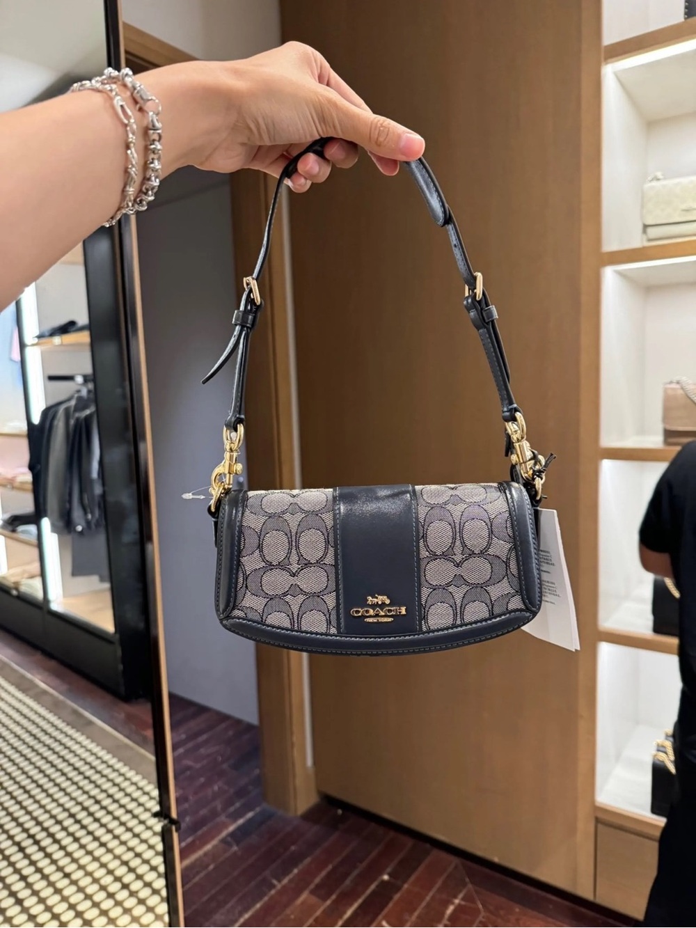🆕 Coach Andrea Small Shoulder Bag in Signature Jacquard Midnight Navy